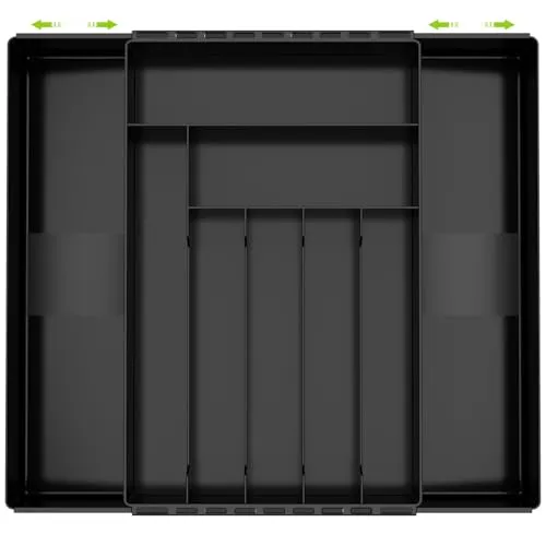FERRGIA Besteckkasten für Schubladen,7-9 Fächern Verstellbarer Besteckeinsatz,Einstellbar Breite 26.2-45.7cm,Besteckkasten Schubladens für Löffel,Gabeln,Messer,Große Tablett für Schubladen