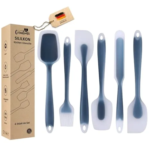 Coradoma Silikon Geschirrset Küche | 6-teiliges Küchenhelfer Set - Pfannenwender und Küchenutensilien aus 100% lebensmittelechtem Silikon, hitzebeständig bis 230°, BPA-frei und spülmaschinenfest – ideal für kratzfreies Kochen.