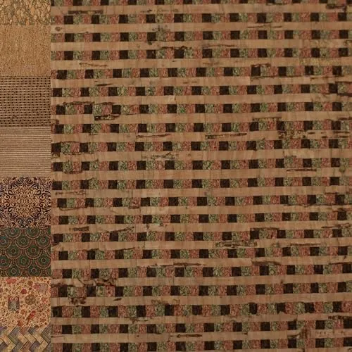 MAGAM-Stoffe Kork Stoff zum nähen Basteln Möbel bedruckt gold natur Meterware 50cm (Quadrate)