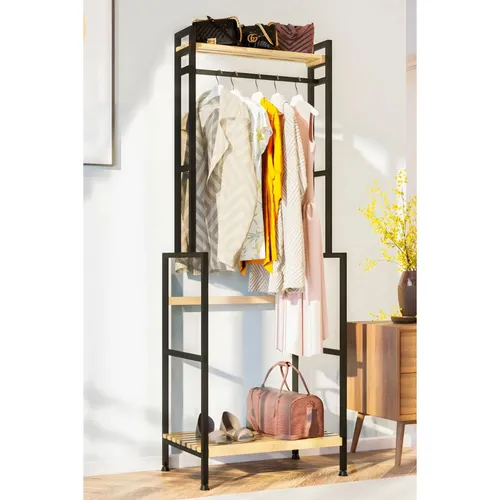 Kleiderständer Garderobenständer mit Holzablagen in schwarz von Jungengel