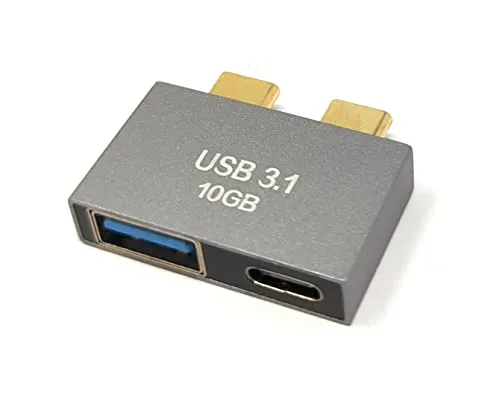 System-S USB 3.1 Gen 2 Doppel Adapter 2X Typ C Stecker zu Buchse & 3.0 Typ A Buchse OTG