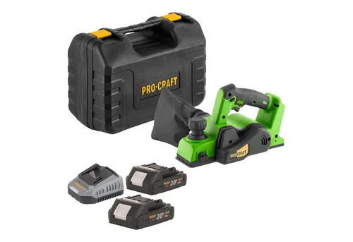 Procraft PE20BLbb Akku Hobel 20 V mit 2 Akkus und Ladegerät - Kraftvoller Akku Hobel mit 82 mm Schnittbreite und bürstenlosem Motor, ideal für präzise Holzarbeiten. Inklusive 2x 2,0 Ah Akku und praktischem Koffer für einfachen Transport.