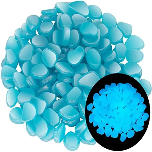 HBSTK 300 Stück Blau Leuchtstein,Leuchtsteine Stein für Garten Gehweg, Garten Dekorative Steine für Gehwege Outdoor Deko Aquarium Pfad Rasen Garten