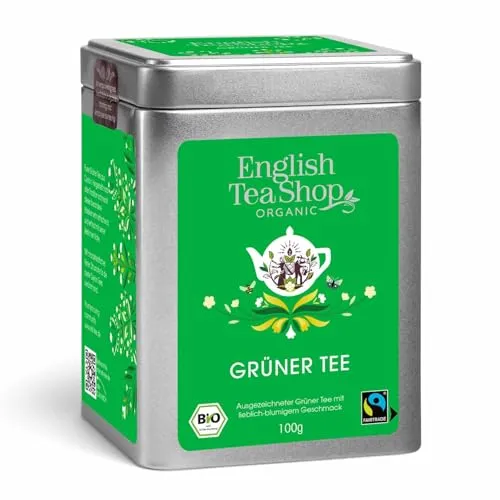 ETS - Grüner Tee BIO | Fairtrade loser Grüntee aus Ceylon | nachhaltig angebaut & handgeerntet | erfrischend lieblich aromatisch - 100g Dose