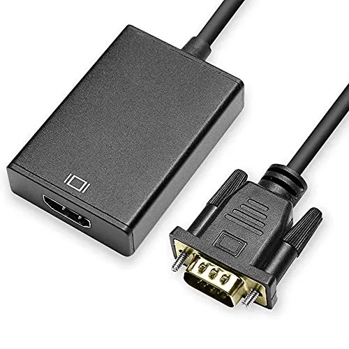 OcioDual Analog VGA Stecker auf Digital HDTV Buchse Adapter Konverter mit 3.5mm Audio Klinkenstecker Konverterkabel AUX Schwarz