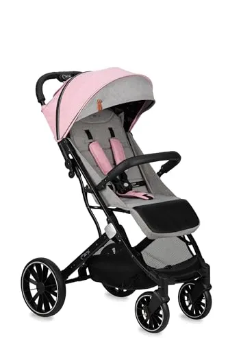 MoMi ESTELLE PLUS LIGHT Kinderwagen Buggy - Leicht und klappbar in Rosa/Grau - Kinderwagen für Kleinkinder bis 22KG, mit 5-Punkt-Sicherheitsgurt, schwenkbaren Rädern und verstellbarer Rückenlehne - ideal für unterwegs.