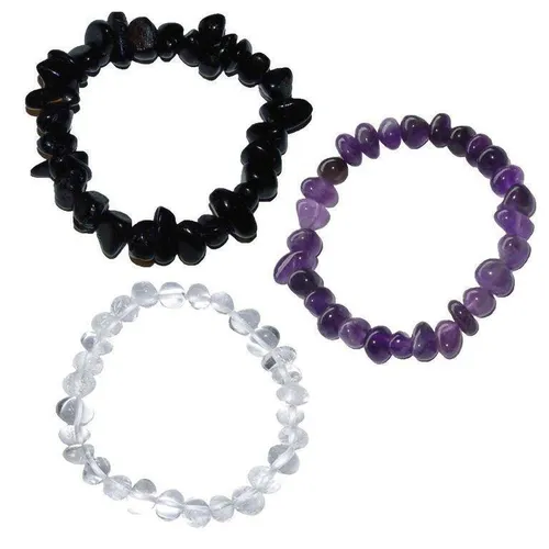 Stück Trommelstein Armbänder AURA SCHUTZ : Bergkristall Amethyst & schwarzer T 3