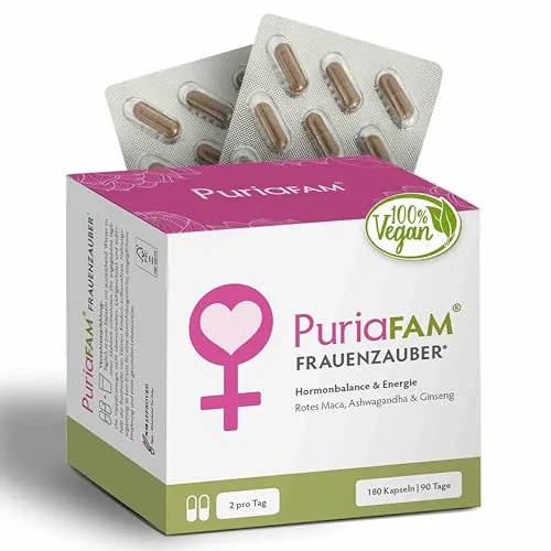 PuriaFAM® Frauenzauber, rotes Maca, 180 Kapseln, Ashwagandha, vegan