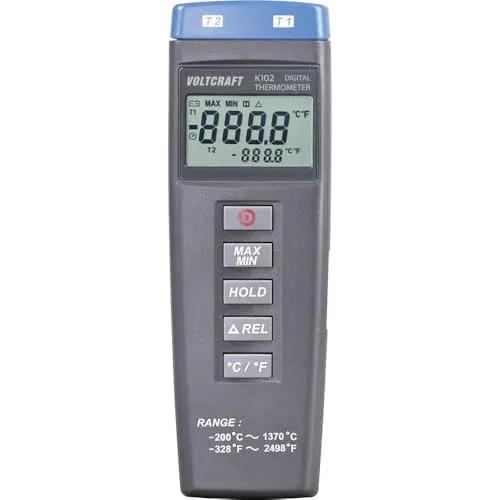 VOLTCRAFT K102 Temperatur-Messgerät -200 - +1370°C - Temperaturmessgerät für präzise Messungen von -200 bis +1370°C, ideal für professionelle Anwendungen und robust im Einsatz.