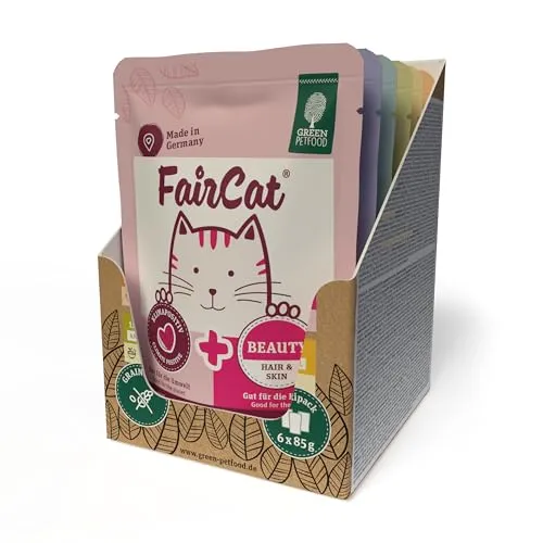 Green Petfood FairCat Multipack (6 x 85 g) | Adult | Premium Nassfutter für ausgewachsene Katzen | 6 verschiedenen leckere Sorten im Multipack | getreidefrei | Katzenfutter nass | 6er Pack