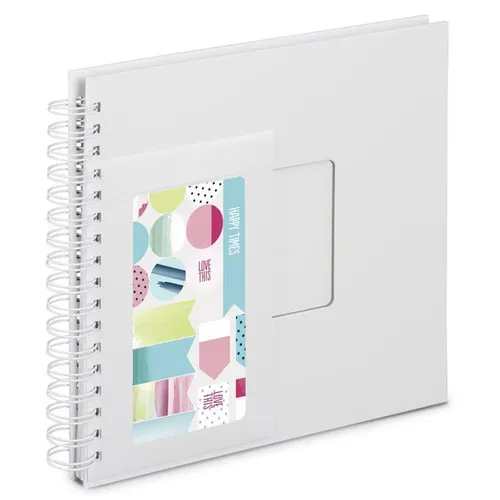 Hama Fotoalbum zum Selbstgestalten mit Zubehör (Scrapbook Album mit 50 weißen Seiten, Kreativ Set mit Stickern, Spiralalbum mit Sichtfenster, DIY Fotobuch 28 x 24 cm, Ringbuch) weiß