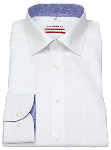 Marvelis Herren Businesshemd Langarm Modern-Fit, Einfarbig, Weiss 00,47 - Herrenhemden mit Modern Fit für optimalen Tragekomfort, Pflegeleicht und ideal für den täglichen Business-Einsatz.