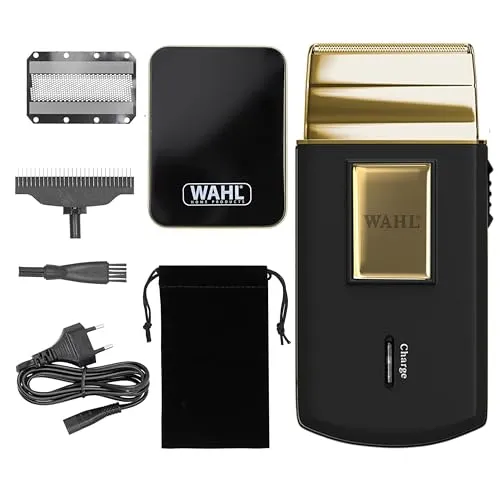 Wahl Travel Shaver Gold Edition- Schnurloser und wiederaufladbarer Elektrorasierer für Männer, ideal für Reisen, zum Schneiden von Haaren und Bart, kompakt und tragbar
