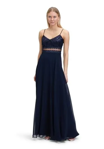 Vera Mont Abendkleid mit Spitze - Elegantes Damen Abendkleid in Night Sky mit femininen Dekoelementen und V-Ausschnitt. Ideal für besondere Anlässe, bietet einen stilvollen Look und einen bequemen, ausgestellten Schnitt.