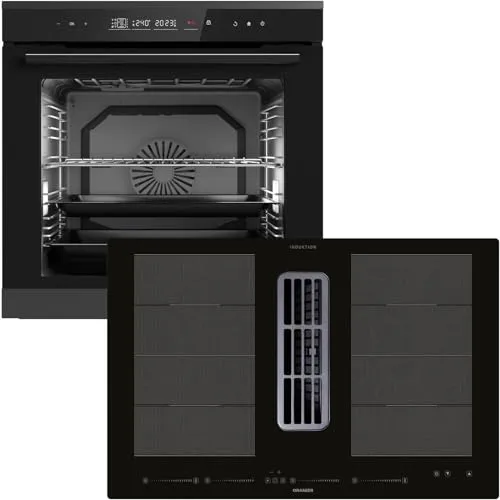 Oranier Einbau-Backofen Set Pyrolyse EBP820 autark 14 Funktionen & Flächen-Induktion 80 cm Dunstabzug KFA690-4 Kochzonen & Multi-Slider-Steuerung