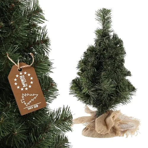 KADAX Künstlicher Weihnachtsbaum 60cm, klein Tannenbaum mit 66 Zweige, Mini Tanne mit Jute, Tisch Christmasbaum aus PVC-Folie, Kunsttanne, Kunsttannenbäume (Klaus 60cm)