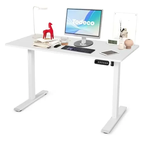Todeco Höhenverstellbarer Schreibtisch 120 x 60 cm, Höhenverstellbar Elektrisch mit Memory-Funktion, Kindersicherung und Anti-Kollisions Technologie, Ergonomisches Sitz-Stehpult für Heimbüro
