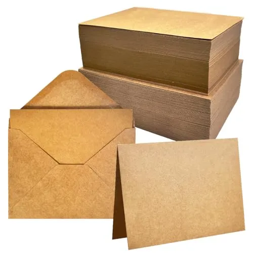 Blanko-Karten mit Umschlägen, 12,7 x 17,8 cm, Kraftpapier, Grußkarten für selbstgemachte Karten, Hochzeit, Geburtstag, alle Anlässe, 100 Stück