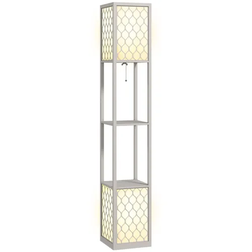 HOMCOM Stehlampe mit Regal und Doppellicht, 40 W - Standleuchte mit modernem Design und zwei Ablagen für zusätzlichen Stauraum. Ideal für Wohnzimmer und Schlafzimmer, sorgt für warmes Licht und ist stabil und sicher für Familien.