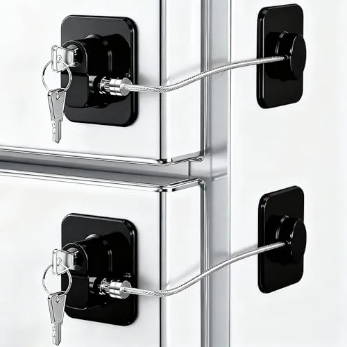 Stück Kühlschrankschloss, Kindersicherung Kinder Ohne Bohren, Selbstklebend Fenster Kinder, Mit Schlüssel für Schubladen, Kühlschränke, Waschmaschinen, Schrankschloss (Schwarz) 2