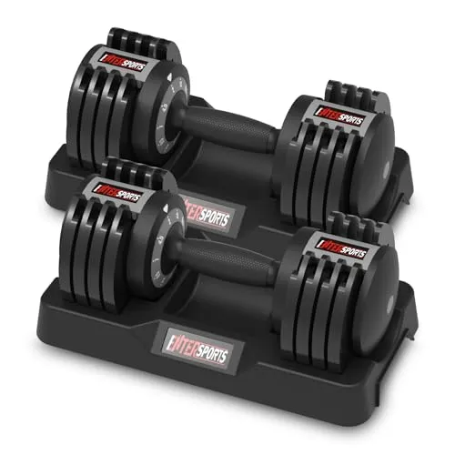 EnterSports 12kg x2 Verstellbare Hanteln, 5 Hantelgewichtsstufen (2-12kg) für Platzsparende, Rutschfeste Griffe mit Sicherheitsverriegelung, Home Gym Krafttrainingsgeräte für Bodybuilding