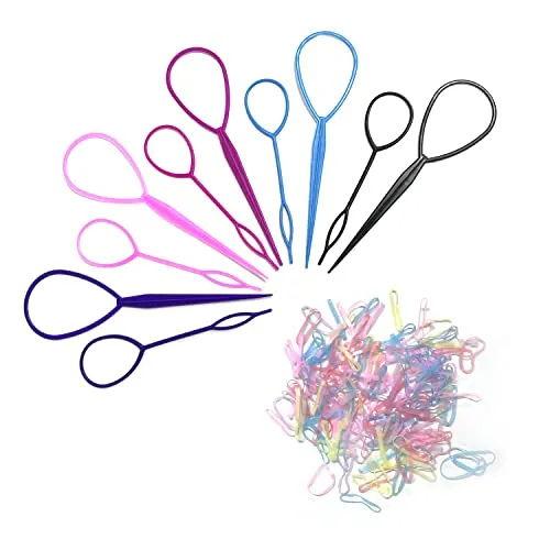 Styling-Zopf mit 100 kleinen Gummibändern, Pferdeschwanz, französischer Zopfring, Haar-Werkzeug, modisches Zopfzubehör für Damen, Mädchen, 10 Stück