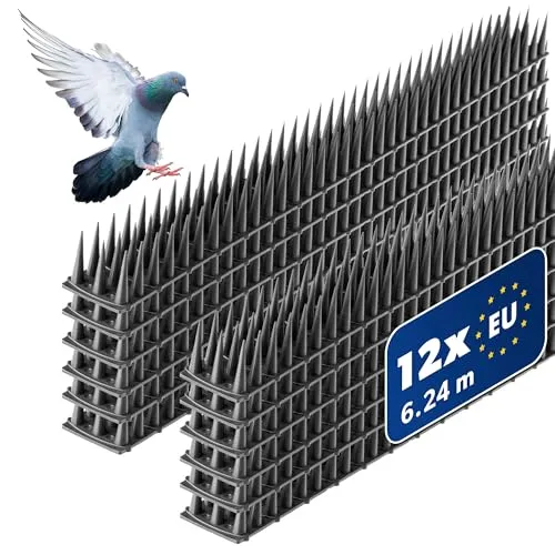 KADAX 12 Stück Vogelabwehr Spikes, Kunststoff, 51x4x3,5 cm, 3-reihig, für Tauben, Katzen, Marder, Zaun, Balkon, Dach, Fensterbank, robust und wetterbeständig, frei zuschneidbar, Anthrazit