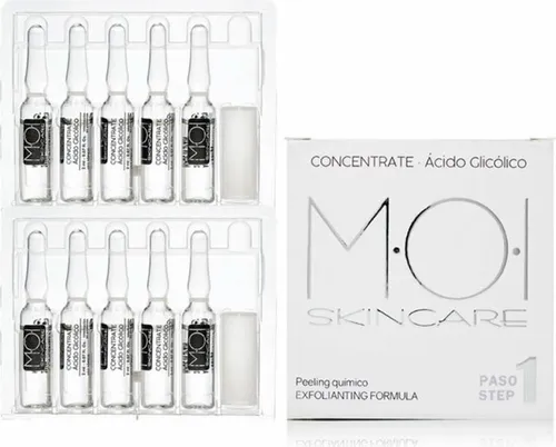 M·O·I SkinCare Gesichtspullen Konzentrat Glycolsäure - 10 Fläschchen à 2 ml, chemisches Peeling mit hoher Glykolsäure-Konzentration, reduziert Falten und Hyperpigmentierung für eine klarere und gleichmäßigere Haut.