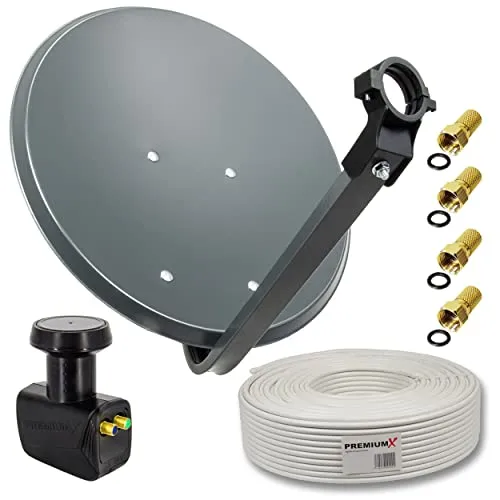 Premium X Satelliten-Komplettanlage 45cm - Hochwertige SAT Antenne mit Twin LNB - SAT-Antenne mit 45 cm Spiegel, pulverbeschichtet und korrosionsgeschützt. Inklusive 10m Koaxialkabel und 4 F-Steckern für optimale Signalübertragung.