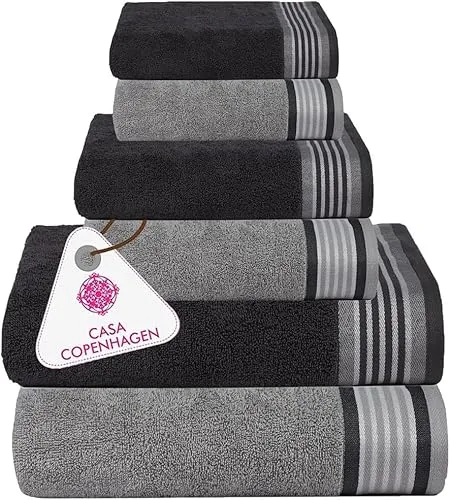 Casa Copenhagen, 550 g/m², 2 große Badetücher, 2 große Handtücher, 2 Waschlappen, superweiche ägyptische Baumwolle, 6-teiliges Handtuch-Set für Bad, Küche und Dusche - Mirage GRAU + Granit GRAU