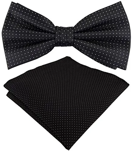 TigerTie Seidenfliege + Einstecktuch in schwarz silber gepunktet - 100% Seide