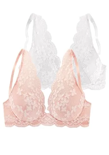 PETITE FLEUR Damen Push-up-BH 2er-Pack – Verstellbare Spitze und herausnehmbare Kissen
