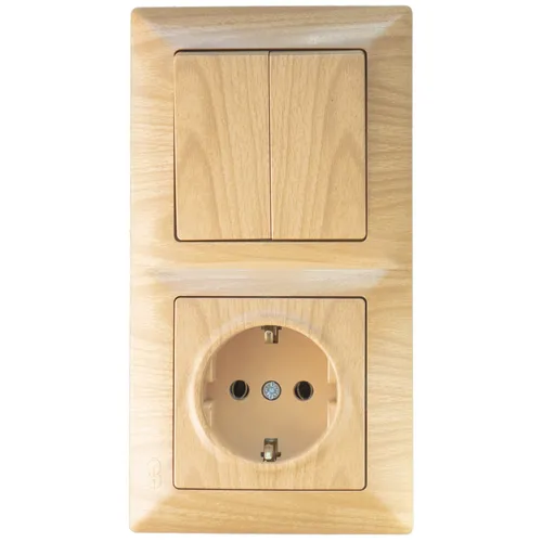 Unterputz STECKDOSE Kombi Doppelshalter Eichen Holz - Steckdosen & Zubehör, elegante Unterputzsteckdose aus Eichenholz mit 16A Schutzkontakt für stilvolle Stromversorgung in jedem Raum.