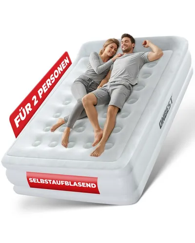 ONBEST Selbstaufblasendes Luftbett mit Kopfkissen | Queensize - Luftbetten für 2 Personen mit 203 x 152 x 46 cm, integrierter Pumpe für schnelles Aufblasen in 3-5 Minuten und robustem PVC-Material für hohe Belastbarkeit.