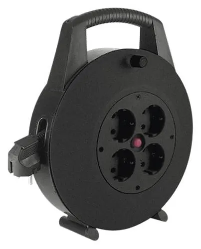 Bachmann 393.002 Kabeltrommel 10.00m Schwarz - Kabeltrommel für Innenräume mit 4 AC-Ausgängen und 10 m Kabellänge, ideal für flexible Stromversorgung und maximale Sicherheit bei 16 A.