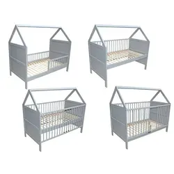 Micoland Kinderbett 3in1 – Beistellbett & Juniorbett grau - Vielseitiges Kinderbett aus massivem Kieferholz, nach EU-Sicherheitsnorm gefertigt. Mit höhenverstellbarem Lattenrost und runden Gitterstäben für sichere Nutzung von Geburt bis 6 Jahre.