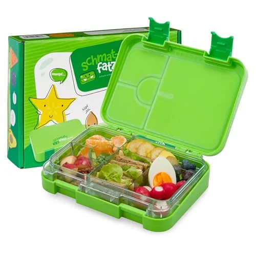 schmatzfatz Junior Brotdose für Kinder mit Fächern, Bunte, Unterteilt & Auslaufsicher, BPA-Freie Lunchbox für Kita, Bento Box, Sichere Vesperdose