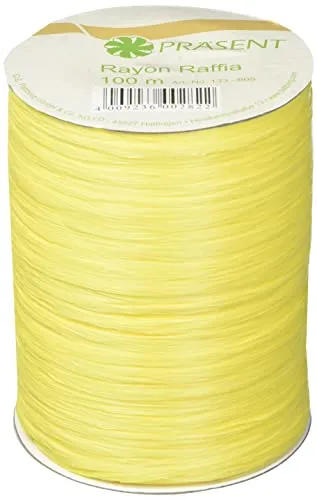 PRÄSENT Rayon Raffia Bastband gelb, 100 m Dekoband zum Einpacken von Geschenken, Verzieren & Basteln festlicher Dekos, Schleifenband für besondere Anlässe