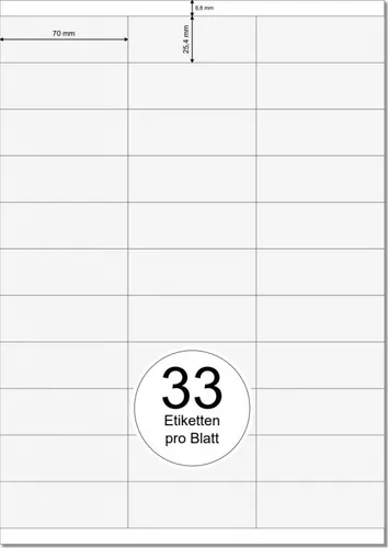 PRINTATION Papier-Etiketten (B70xH25,4mm) 100xA4 à 33 Eti. 1548867-GP