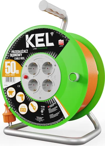 Kabeltrommel 50m mit 4 Steckdosen 230V 16A Schuko - Robuste Kabeltrommel für Haus, Garten oder Werkstatt. Mit 50m Leitung, Überhitzungsschutz und Erdung für sicheres Arbeiten bei maximaler Belastung.