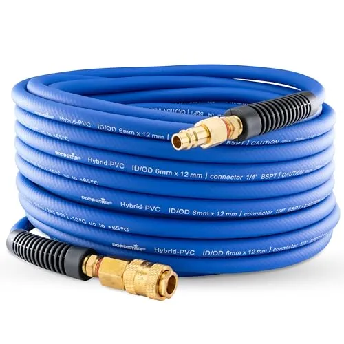 Poppstar PVC Hybrid Druckluftschlauch 10m, ID 6mm, Messing Schnellkupplung 1/4