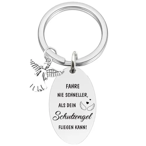 Tecreo Drive Safe Schlüsselanhänger FAHRE NIE SCHNELLER, ALS DEIN Schutzengel FLIEGEN KANN! Schlüsselanhänger Fahrer Geburtstag Geschenke für Ihn Freund Ehemann Sohn Geschenke