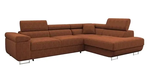 Mirjan24 Ecksofa Torezio Cord mit Bettkasten - Ecksofa in L-Form mit Schlaffunktion und Bettkasten, ideale Schlaffläche von 198 x 125 cm, perfekt für Wohnzimmer, inklusive verstellbarer Kopfstützen.