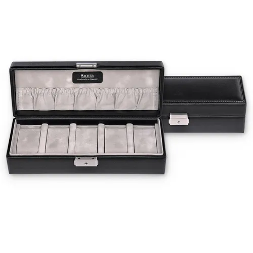 SACHER Uhrenetui für 5 Uhren tamigi sport/schwarz - Uhrenaufbewahrung aus feingenarbtem italienischem Echtleder, handgefertigt in Deutschland. Ideal für stilvolle Lagerung und Schutz Ihrer Uhren. Entdecken Sie Qualität und Tradition seit 1846.