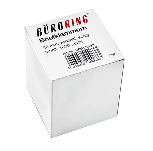 Briefklammern 26 mm, verzinkt, eckig, 1000 Stück