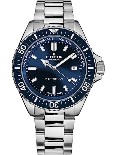 EDOX Skydiver Neptunian Automatic 80120-3BUM-BUF Herrenuhr - Silber/Blau - Hochwertige Herrenuhr mit Automatikwerk, 100 ATM wasserdicht und Saphirglas für optimalen Schutz. Ideal für Sport und Alltag.