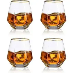 Whiskyglas Scotchglas Tumbler 300ml 4er Set Bourbon Klar + Goldrand 4