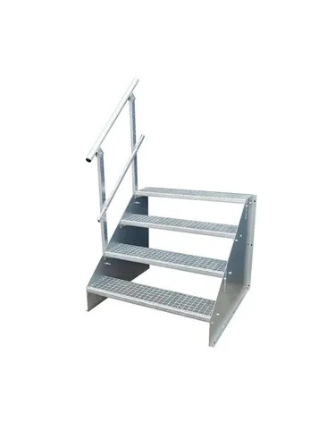 SRM Design Außentreppe 4 Stufen Standtreppe Breite 70cm Höhe 63cm verzinkt eins. Geländer
