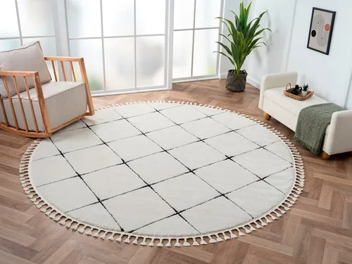 Myflair Hochflor-Teppich Moroccan Square, rund - Teppich im marokkanischen Design mit schallschluckenden Eigenschaften, ideal für moderne Wohnräume. Ø 240 cm, weich und pflegeleicht.