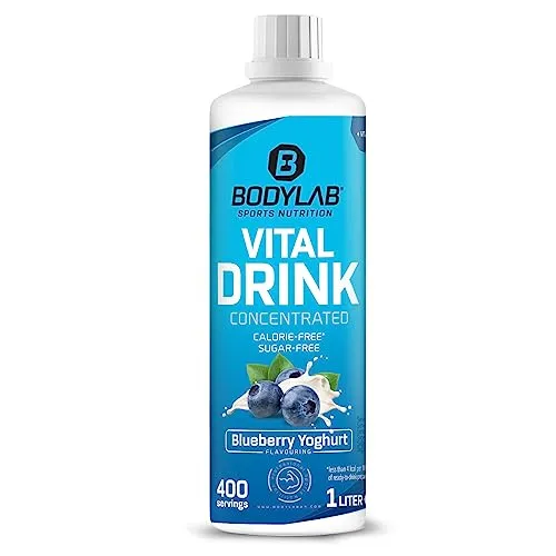 Bodylab24 Vital Drink Concentrated Blaubeere-Joghurt 1000ml, Getränkekonzentrat zuckerfrei, Zero Sirup, mit Vitaminen und L-Carnitin, Sportgetränk mit wenig Kalorien